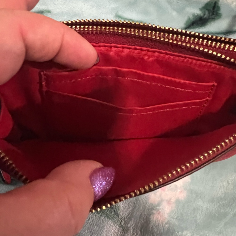 Coach authentic wallet w/wristband Red with gold hardware. Like new no defects
